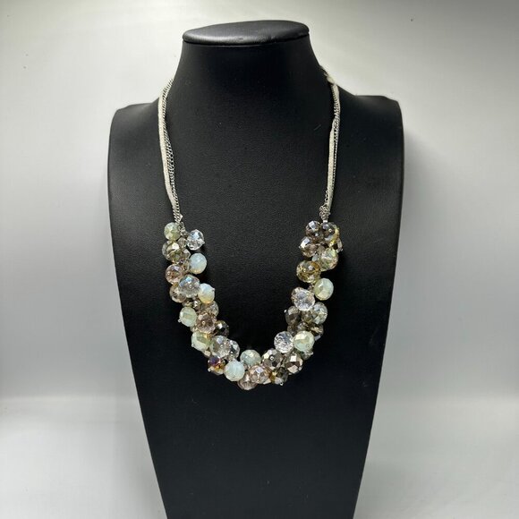 Ali Khan Statement Necklace Silver Tone Cluster Glass Bead Multi Strand Jewelry - Picture 2 of 9